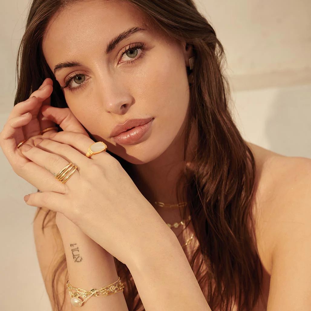 MURKANI Aphrodite Goddess Mother of Pearl Ring - 18KT Yellow Gold Plate Ring - Zabecca Living