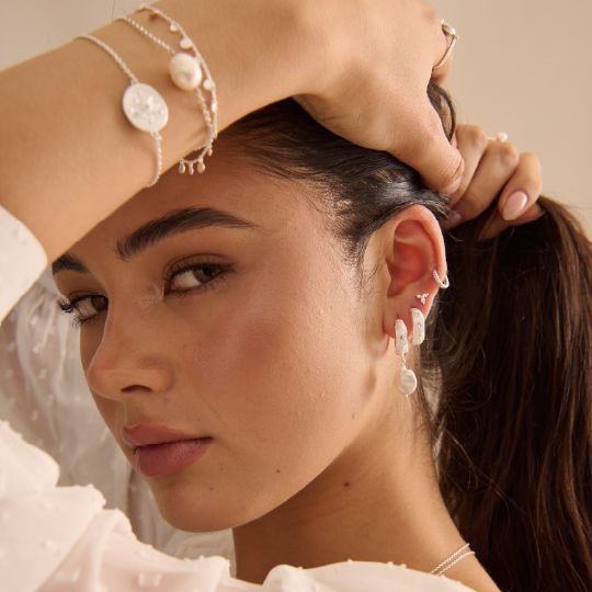 MURKANI Cosmic Love Small Huggie With White Topaz-Sterling Silver Earrings - Zabecca Living