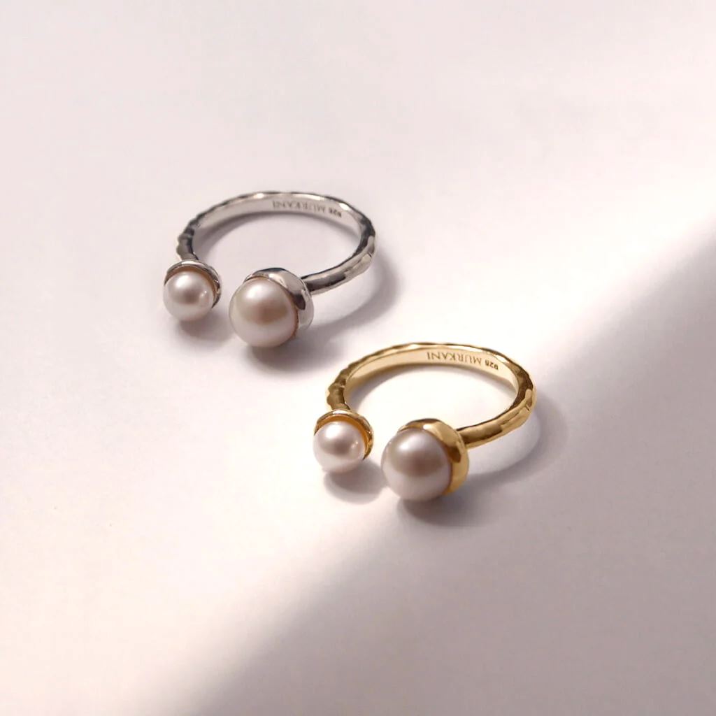 MURKANI Riviera Double Pearl Ring - 18KT Gold Plate Ring - Zabecca Living