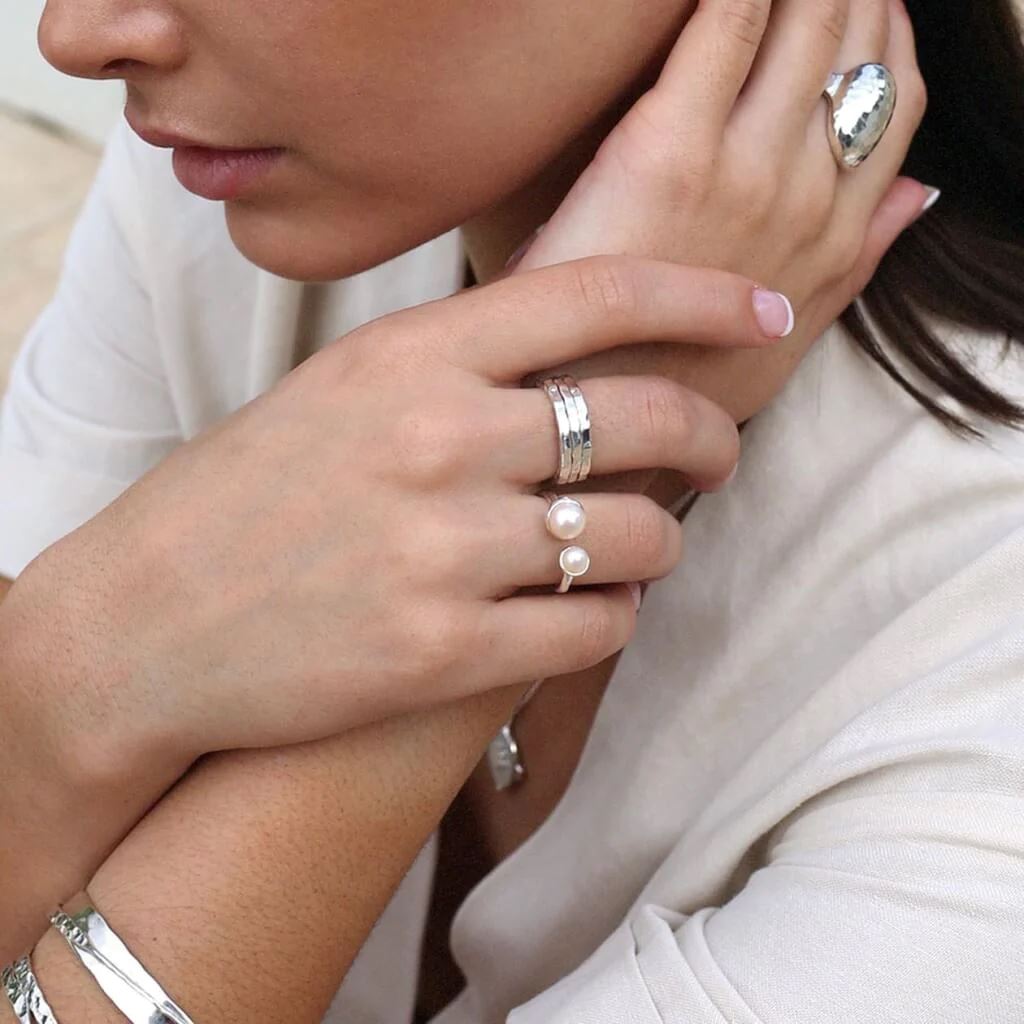 MURKANI Riviera Double Pearl Ring - Sterling Silver Ring - Zabecca Living