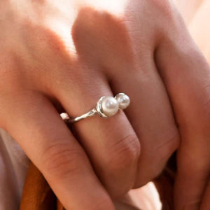 MURKANI Riviera Double Pearl Ring - Sterling Silver Ring - Zabecca Living