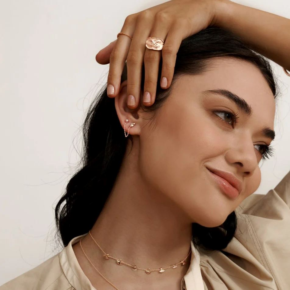 MURKANI White Topaz Marquise Stone Pearl & Chain - Rose Gold Plate Earrings - Zabecca Living