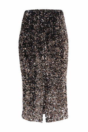 OLGA DE POLGA Jubilee Sequined Velvet Skirt - Gold Silver Skirt - Zabecca Living