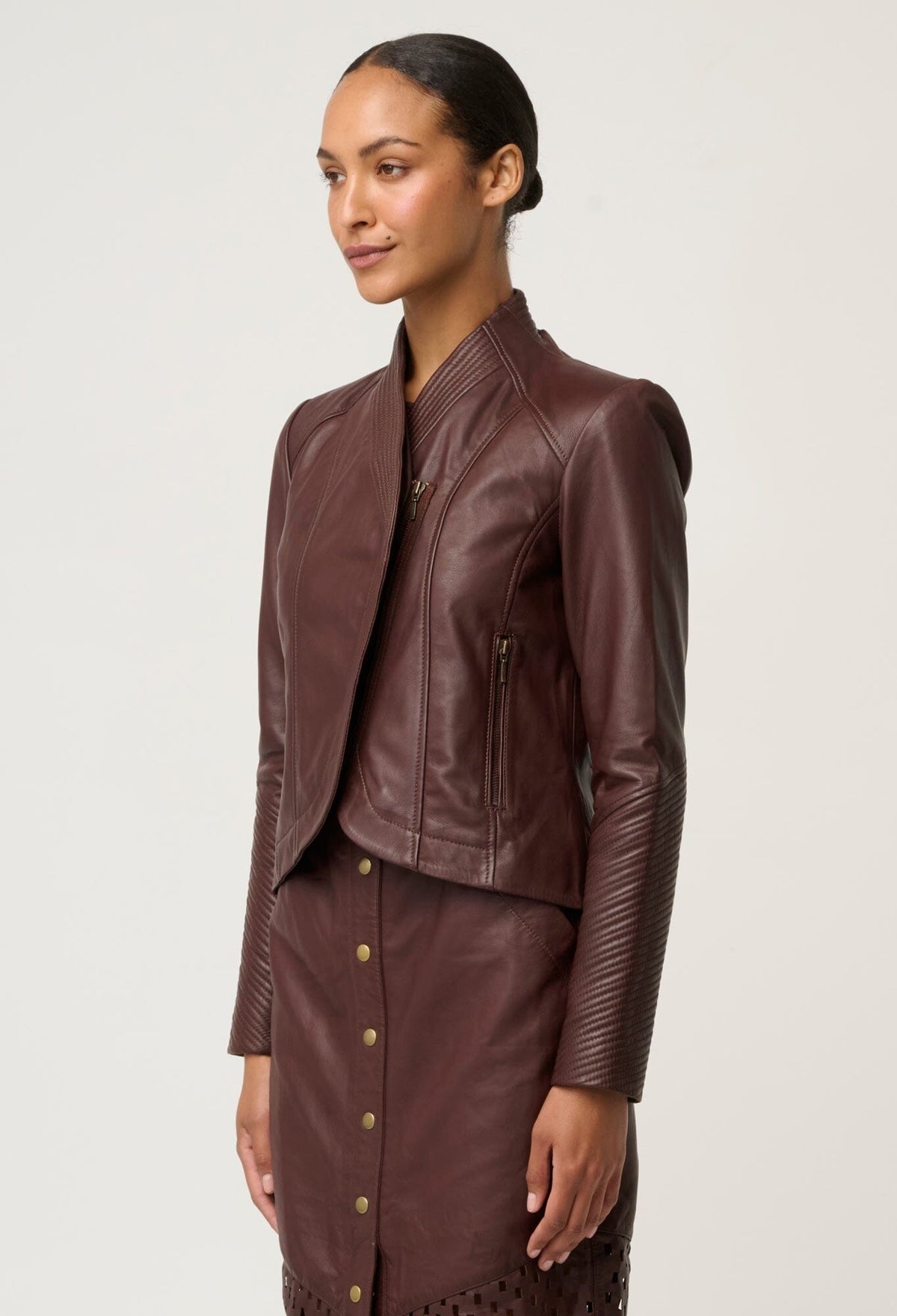 ONCE WAS Acer Leather Shawl Collar Detail Jacket - Oxblood Jacket - Zabecca Living
