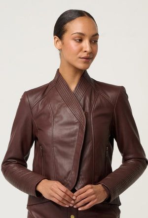 ONCE WAS Acer Leather Shawl Collar Detail Jacket - Oxblood Jacket - Zabecca Living