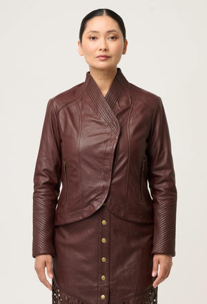 ONCE WAS Acer Leather Shawl Collar Detail Jacket Petite - Oxblood Jacket - Zabecca Living
