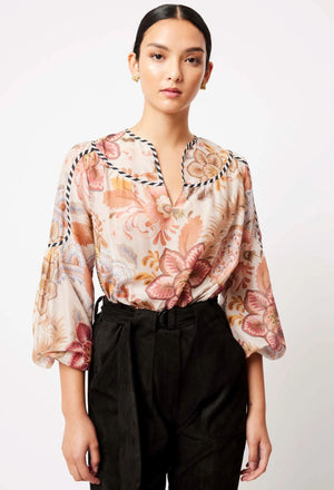 ONCE WAS Altair Cotton Silk Top - Aires Floral Shirts & Blouses - Zabecca Living