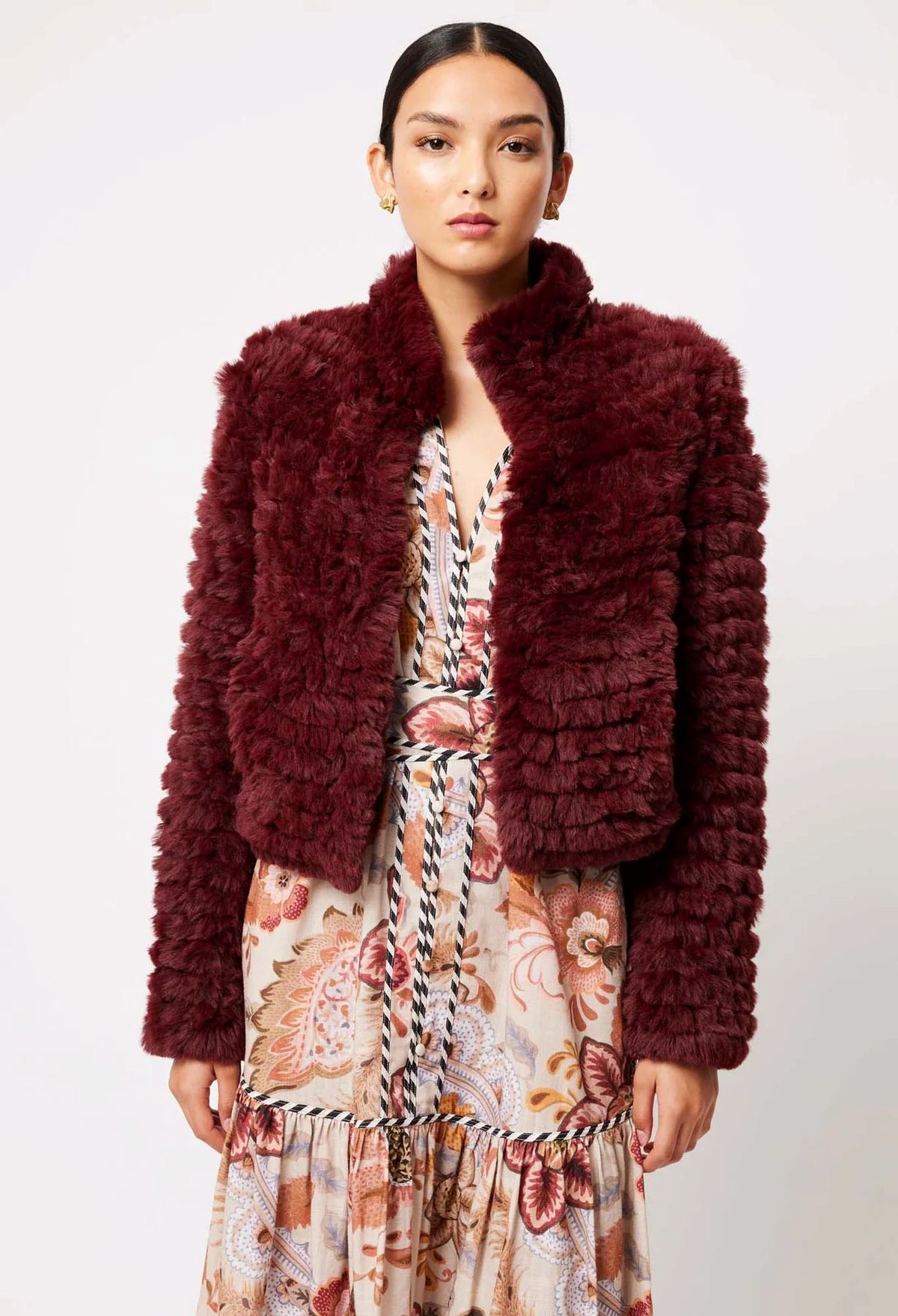 ONCE WAS Altair Faux Fur Bomber Jacket - Scarlet Jacket - Zabecca Living