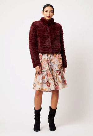 ONCE WAS Altair Faux Fur Bomber Jacket - Scarlet Jacket - Zabecca Living