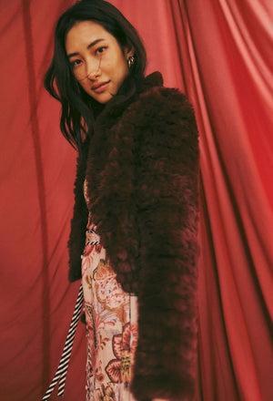 ONCE WAS Altair Faux Fur Bomber Jacket - Scarlet Jacket - Zabecca Living