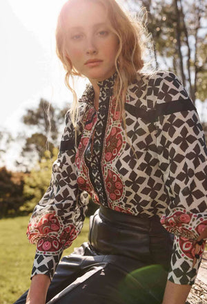 ONCE WAS Astrid Cotton Silk Shirt - Country Tapestry Shirts & Blouses - Zabecca Living