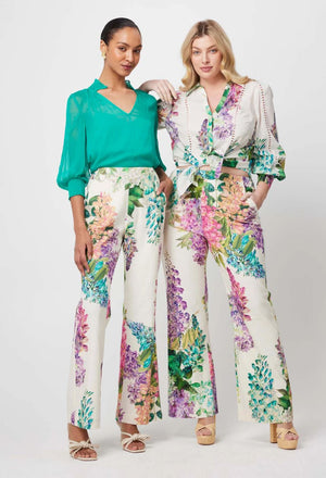 ONCE WAS Bahia Lace Trim Linen Viscose Pant - Wisteria Alba PANTS - Zabecca Living