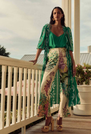 ONCE WAS Bahia Lace Trim Linen Viscose Pant - Wisteria Alba PANTS - Zabecca Living