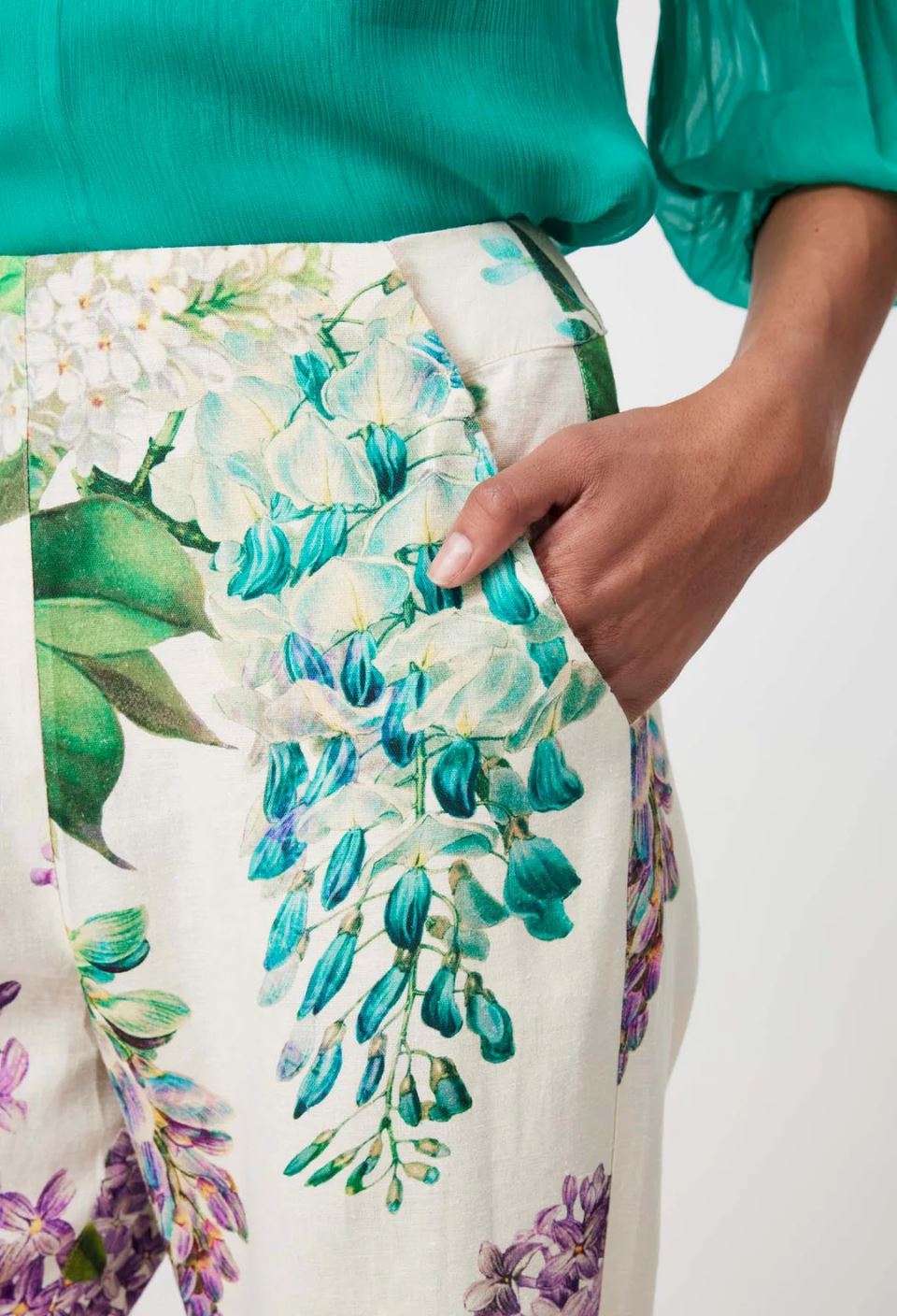 ONCE WAS Bahia Lace Trim Linen Viscose Pant - Wisteria Alba PANTS - Zabecca Living