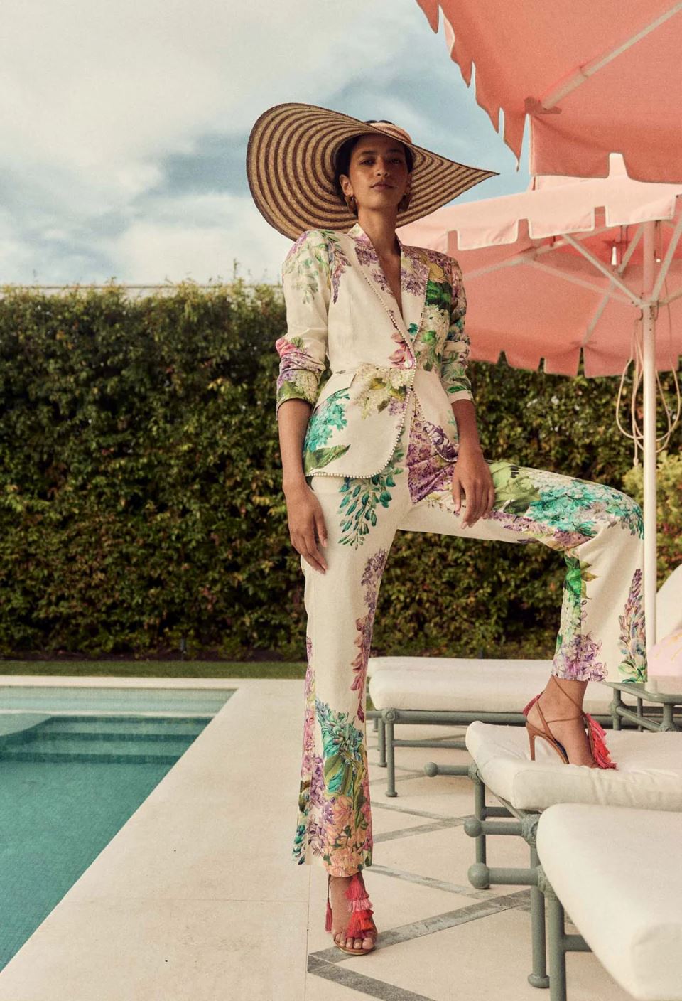 ONCE WAS Bahia Lace Trim Linen Viscose Pant - Wisteria Alba PANTS - Zabecca Living