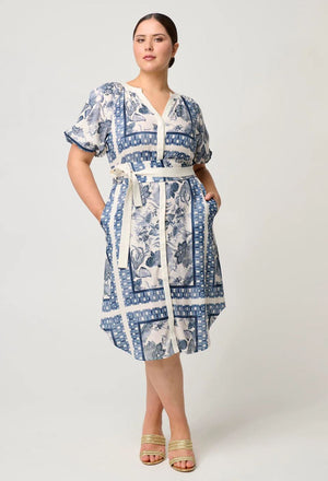 ONCE WAS Bijou Linen Viscose Dress - Ink Flè Print Dress - Zabecca Living