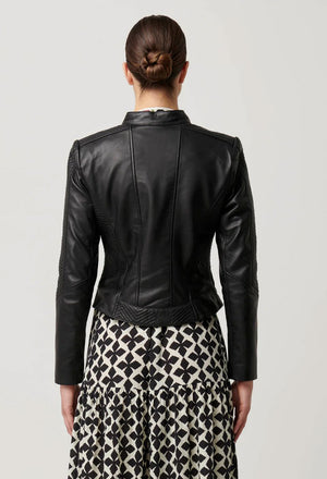 ONCE WAS Blaire Leather Herringbone Stitch Jacket - Black Jacket - Zabecca Living