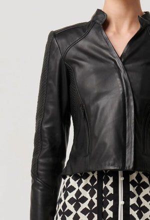 ONCE WAS Blaire Leather Herringbone Stitch Jacket - Black Jacket - Zabecca Living