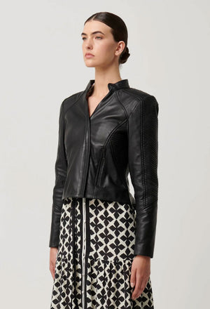 ONCE WAS Blaire Leather Herringbone Stitch Jacket - Black Jacket - Zabecca Living