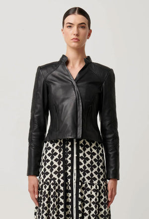 ONCE WAS Blaire Leather Herringbone Stitch Jacket - Black Jacket - Zabecca Living