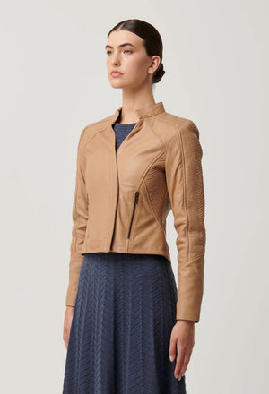 ONCE WAS Blaire Leather Herringbone Stitch Jacket - Wheat Jacket - Zabecca Living