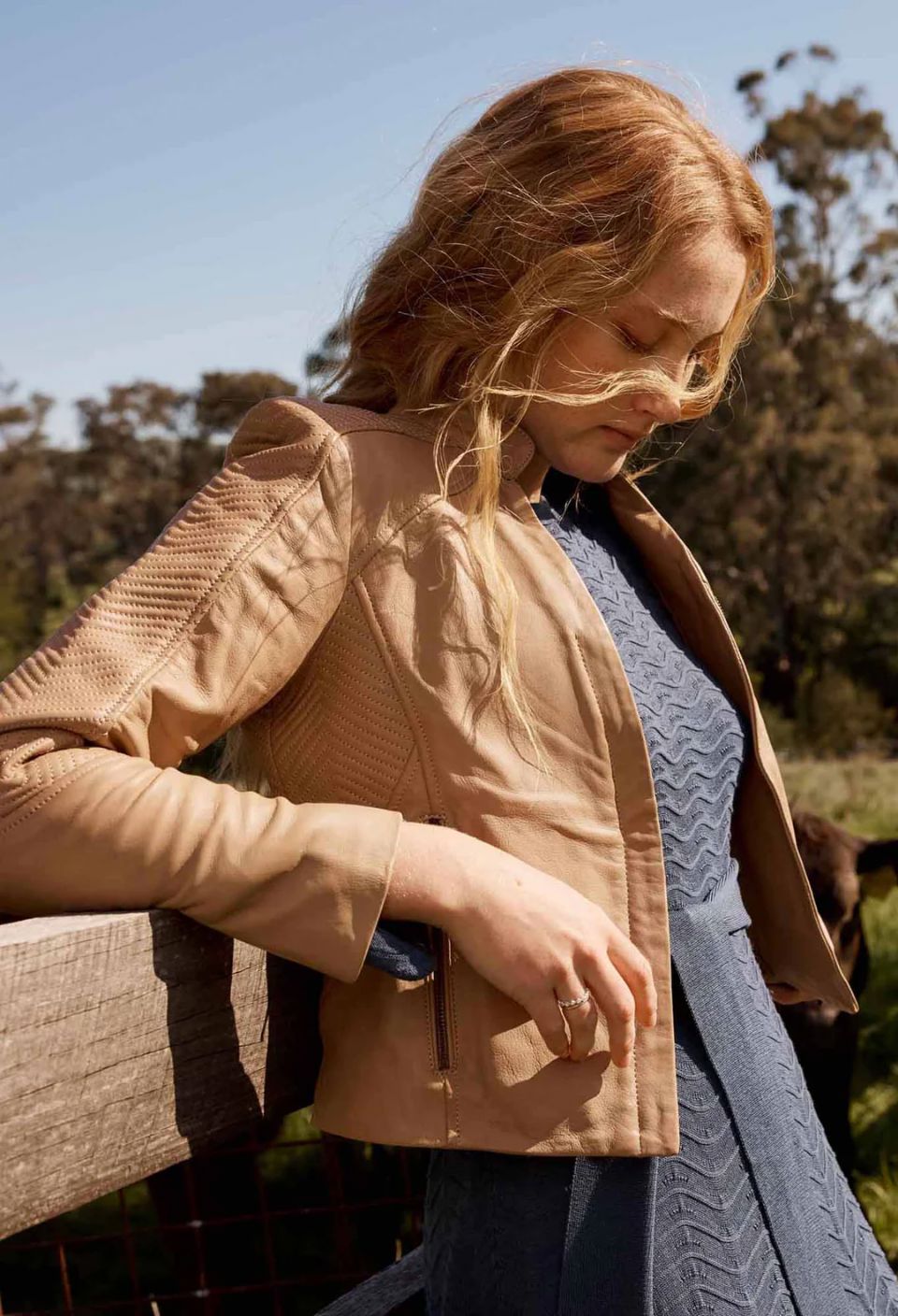 ONCE WAS Blaire Leather Herringbone Stitch Jacket - Wheat Jacket - Zabecca Living