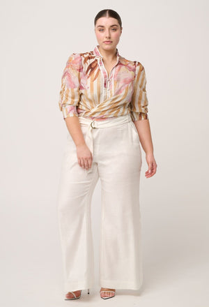 ONCE WAS Calantha Cotton Silk Sleeve Shirt - Golden Promenade Shirts & Blouses - Zabecca Living