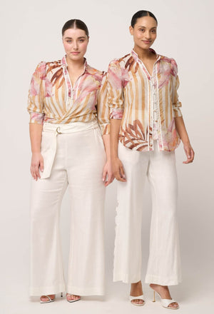 ONCE WAS Calantha Cotton Silk Sleeve Shirt - Golden Promenade Shirts & Blouses - Zabecca Living