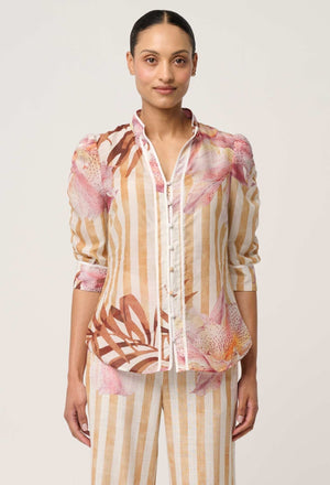 ONCE WAS Calantha Cotton Silk Sleeve Shirt - Golden Promenade Shirts & Blouses - Zabecca Living