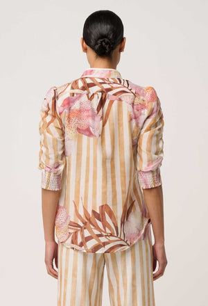 ONCE WAS Calantha Cotton Silk Sleeve Shirt - Golden Promenade Shirts & Blouses - Zabecca Living