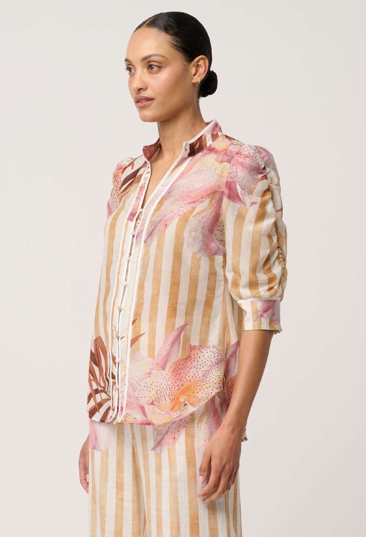 ONCE WAS Calantha Cotton Silk Sleeve Shirt - Golden Promenade Shirts & Blouses - Zabecca Living