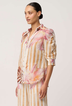 ONCE WAS Calantha Cotton Silk Sleeve Shirt - Golden Promenade Shirts & Blouses - Zabecca Living