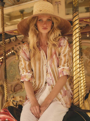 ONCE WAS Calantha Cotton Silk Sleeve Shirt - Golden Promenade Shirts & Blouses - Zabecca Living