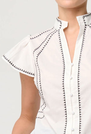 ONCE WAS Carlyle Embroidered Cotton Voile Top - Ivory Shirts & Blouses - Zabecca Living