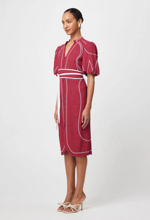ONCE WAS Carlyle Placement Linen Viscose Dress - Crimson Dress - Zabecca Living