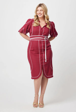 ONCE WAS Carlyle Placement Linen Viscose Dress - Crimson Dress - Zabecca Living