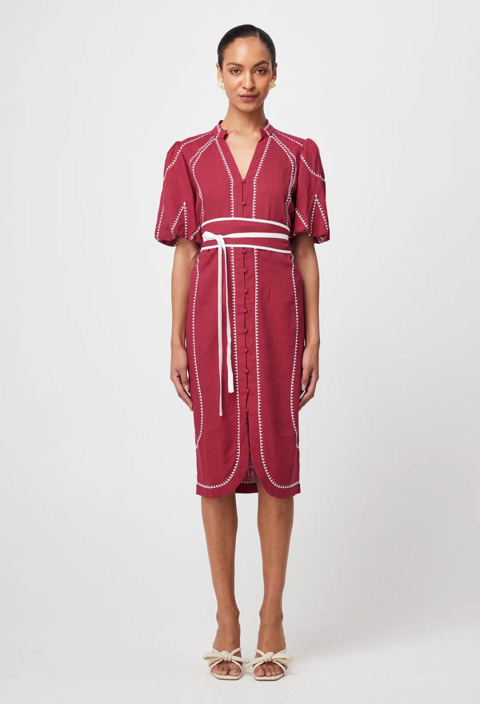 ONCE WAS Carlyle Placement Linen Viscose Dress - Crimson Dress - Zabecca Living