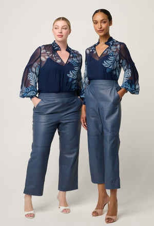 ONCE WAS Colette Viscose Chiffon Print Shirred Collar Blouse - Moonlit Batik Shirts & Blouses - Zabecca Living