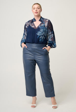 ONCE WAS Colette Viscose Chiffon Print Shirred Collar Blouse - Moonlit Batik Shirts & Blouses - Zabecca Living