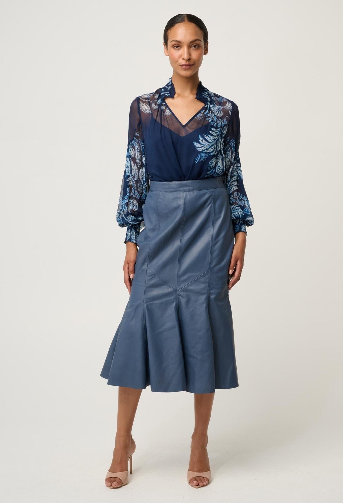 ONCE WAS Colette Viscose Chiffon Print Shirred Collar Blouse - Moonlit Batik Shirts & Blouses - Zabecca Living