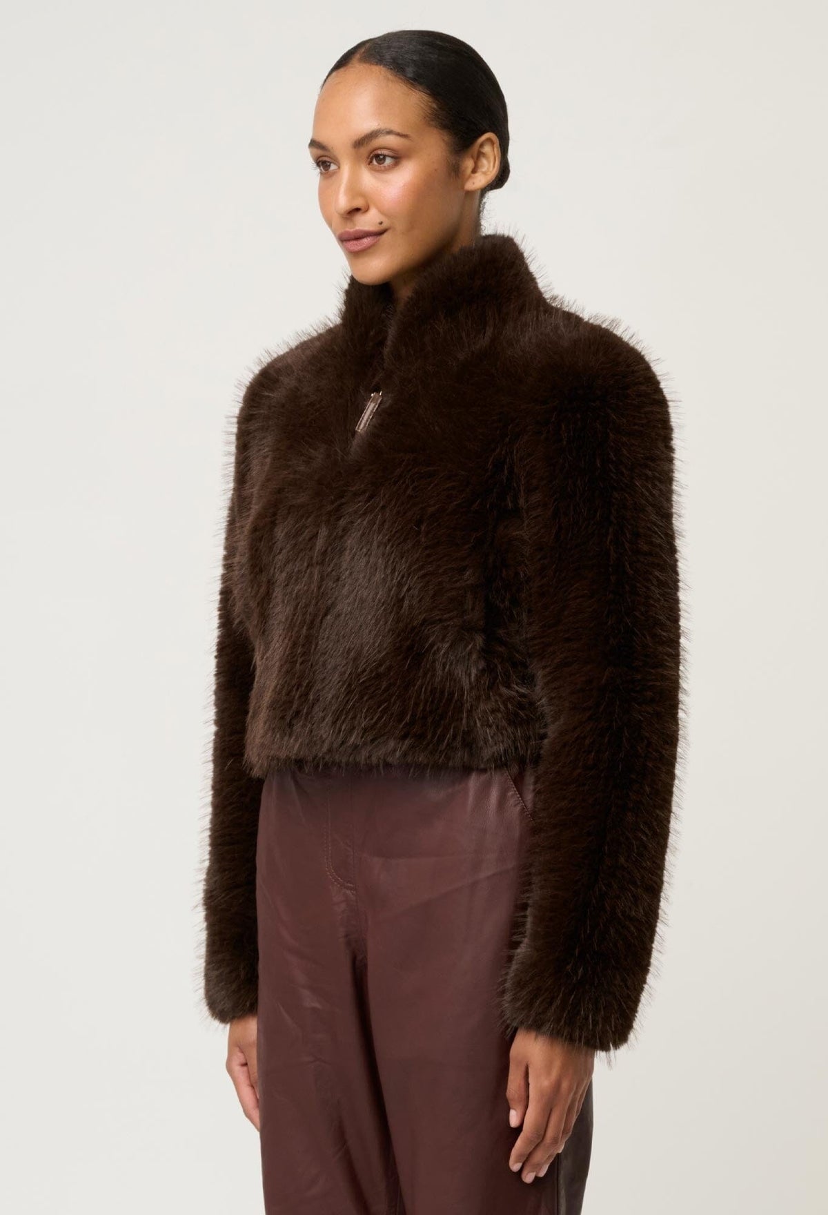ONCE WAS Dawn Faux Fur Cropped Jacket - Walnut Jacket - Zabecca Living