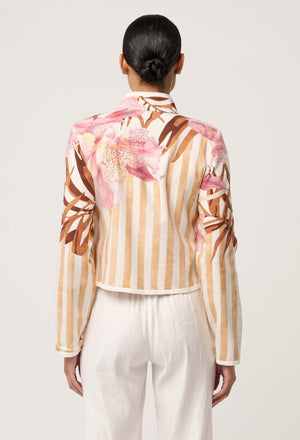ONCE WAS Delray Reversible Linen Viscose Jacket - Golden Promenade / Gilded Frond Jacket - Zabecca Living