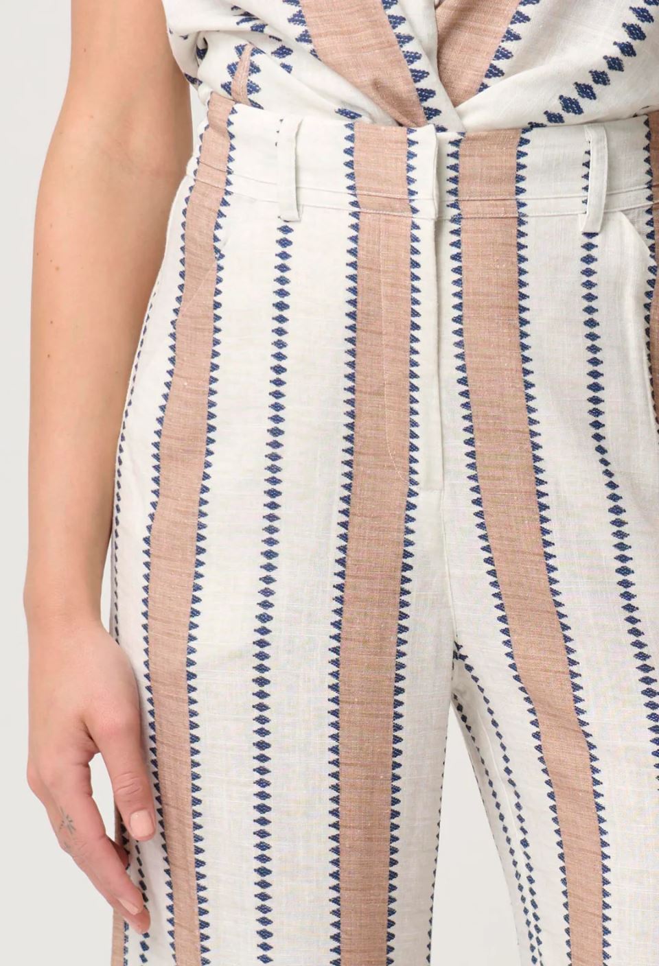 ONCE WAS Dynasty Linen Viscose Pant - Cayman Stripe PANTS - Zabecca Living