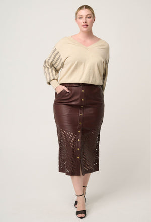 ONCE WAS Elsie Cotton Cashmere Blend V Neck Jacquard Knit - Cream Braid Jumpers + Knitwear - Zabecca Living