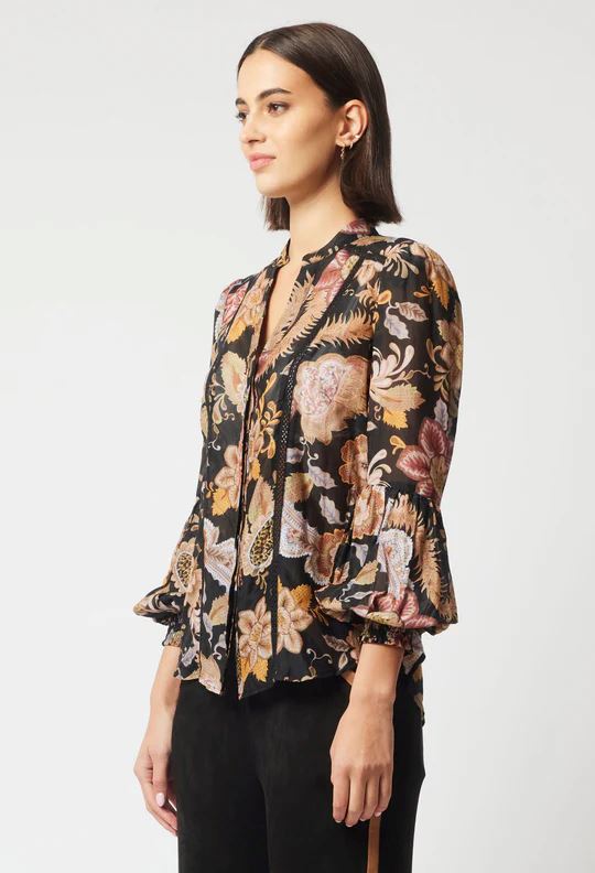 ONCE WAS Empress Cotton Silk Shirt - Dragon Flower Shirts & Blouses - Zabecca Living