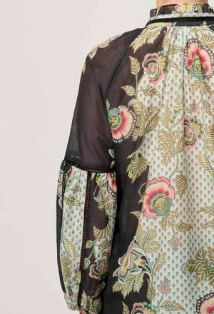 ONCE WAS Espada Cotton Silk Blouse - Mariposa Nero Shirts & Blouses - Zabecca Living