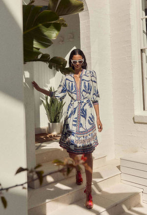 ONCE WAS Eudora Linen Viscose Dress - Palm Shadow Dress - Zabecca Living