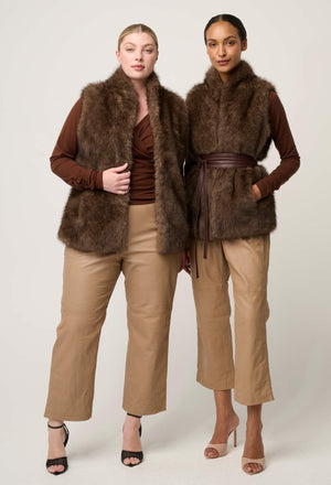 ONCE WAS Hazel Faux Fur Vest - Walnut Jacket - Zabecca Living