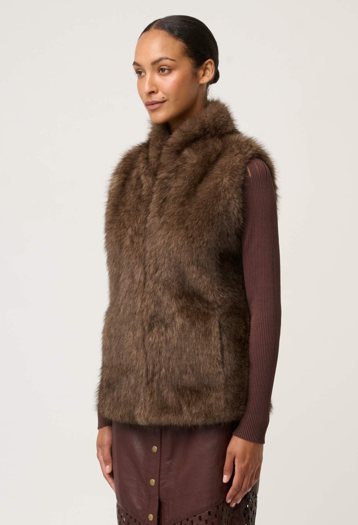 ONCE WAS Hazel Faux Fur Vest - Walnut Jacket - Zabecca Living