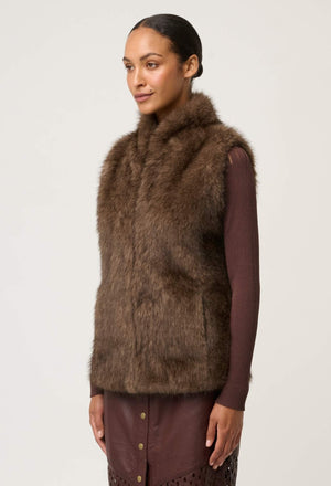 ONCE WAS Hazel Faux Fur Vest - Walnut Jacket - Zabecca Living